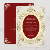 Invitation Mariage élégant baroque or et burgundy (Devant / Derrière)
