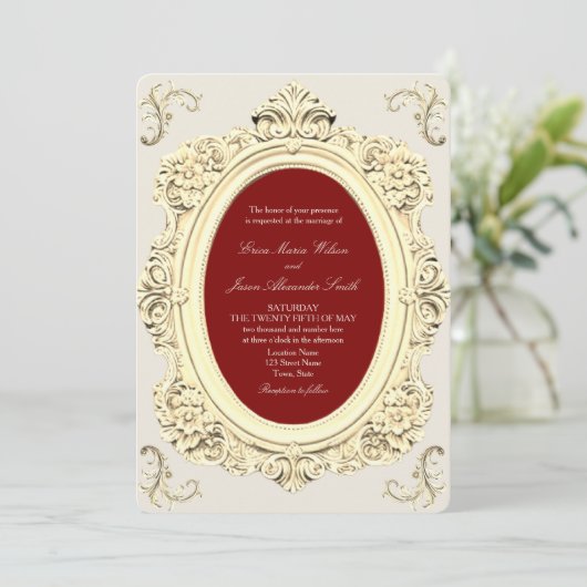 Invitation Mariage élégant baroque or et burgundy (Debout devant)