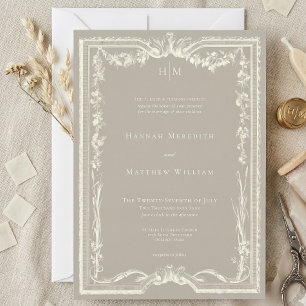 Invitation Mariage Élégant Baroque Vintage Neutre Crème