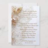 Invitation Mariage Élégant Beige Blanc Dentelle Fleurs Dorées (Dos)