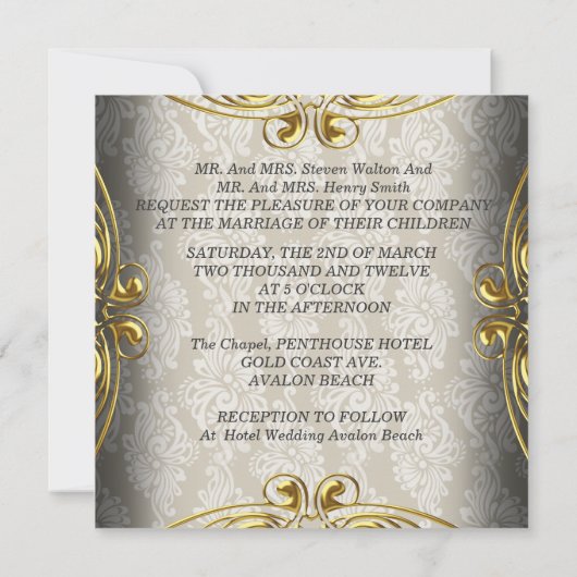 Invitation Mariage élégant Beige Gold Damask (Dos)