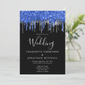 Invitation Mariage élégant Black Blue Silver Parties scintill (Debout devant)