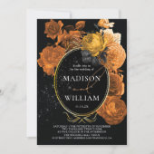 Invitation Mariage élégant Black Orange Floral (Devant)