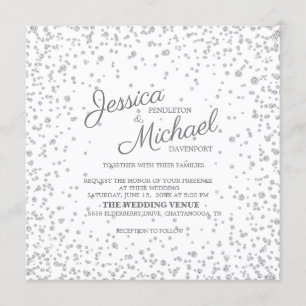 Invitation Mariage élégant blanc argent diamant paillettes
