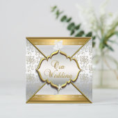 Invitation Mariage Elegant Blanc Argent Or (Debout devant)