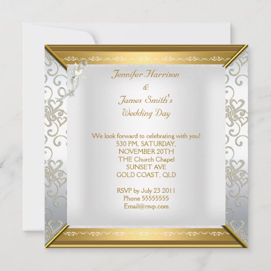 Invitation Mariage Elegant Blanc Argent Or (Dos)