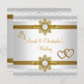 Invitation Mariage élégant Blanc Coeur d'or Cercles de bijoux (Devant / Derrière)