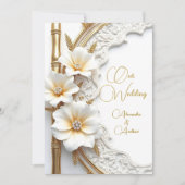 Invitation Mariage élégant Blanc Diamant Or Floral Bamboo (Devant)