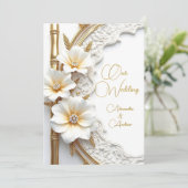 Invitation Mariage élégant Blanc Diamant Or Floral Bamboo (Debout devant)
