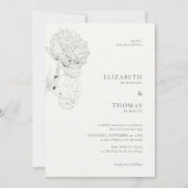 Invitation Mariage élégant blanc d'ivoire de pivoines délicat (Devant)