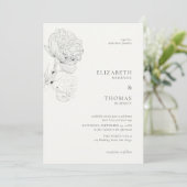 Invitation Mariage élégant blanc d'ivoire de pivoines délicat (Debout devant)