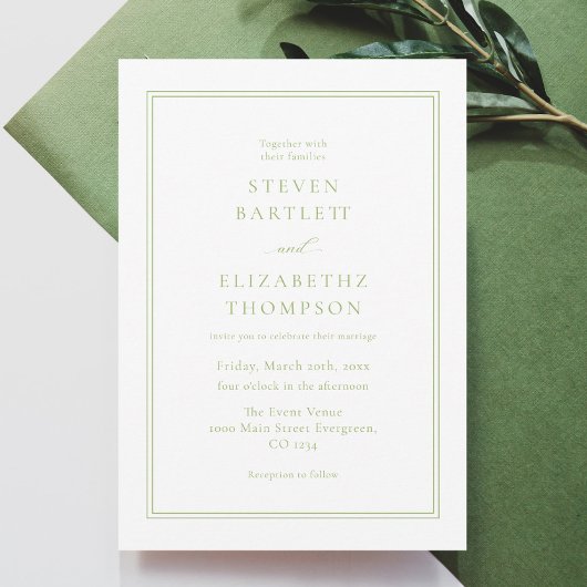 Invitation Mariage élégant blanc et vert