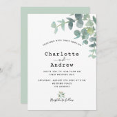 Invitation Mariage élégant blanc eucalyptus vert (Devant / Derrière)