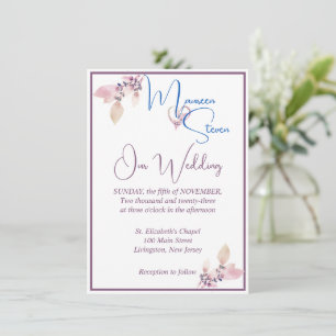 Invitation Mariage Élégant Blanc & Mauve