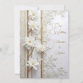 Invitation Mariage élégant Blanc Or Floral Bamboo Elite (Devant)