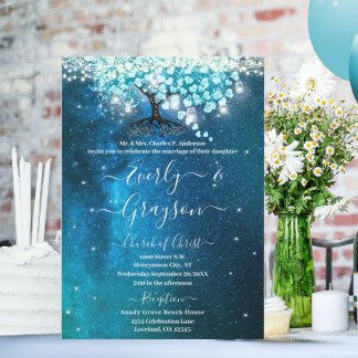 Invitation Mariage Élégant Bleu Aqua Turquoise Arbre à Cœur e