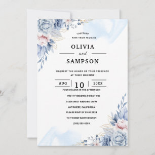 Invitation Mariage élégant bleu blanc