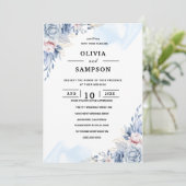 Invitation Mariage élégant bleu blanc (Debout devant)