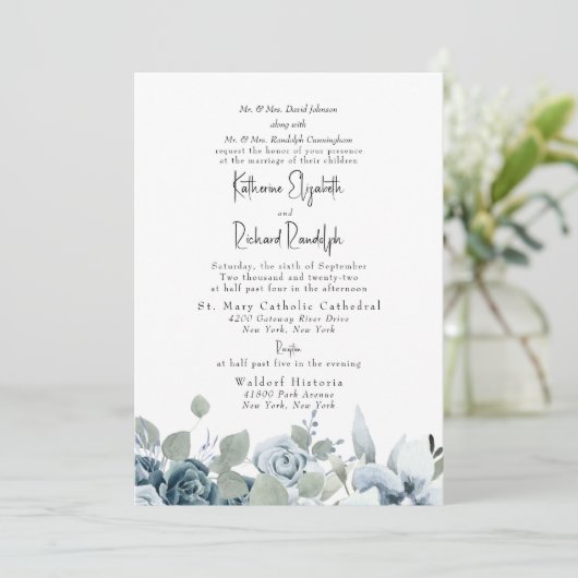 Invitation Mariage élégant, bleu bleu bleu foncé (Debout devant)