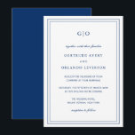 Invitation Mariage élégant bleu de la marine classique<br><div class="desc">Faire-part de mariage bleu marine de style classique avec un design simple et minimal avec votre monogramme en haut et vos détails de l'événement entouré d'une double bordure. Les fontes alternent entre un script élégant, une fonte serif traditionnelle et minimaliste sans serif. Cette invitation est idéale pour un mariage officiel....</div>