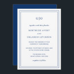 Invitation Mariage élégant bleu de la marine classique<br><div class="desc">Faire-part de mariage bleu marine de style classique avec un design simple et minimal avec votre monogramme en haut et vos détails de l'événement entouré d'une double bordure. Les fontes alternent entre un script élégant, une fonte serif traditionnelle et minimaliste sans serif. Cette invitation est idéale pour un mariage officiel....</div>