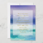 Invitation Mariage élégant bleu de mer violet QR Code plage (Devant)