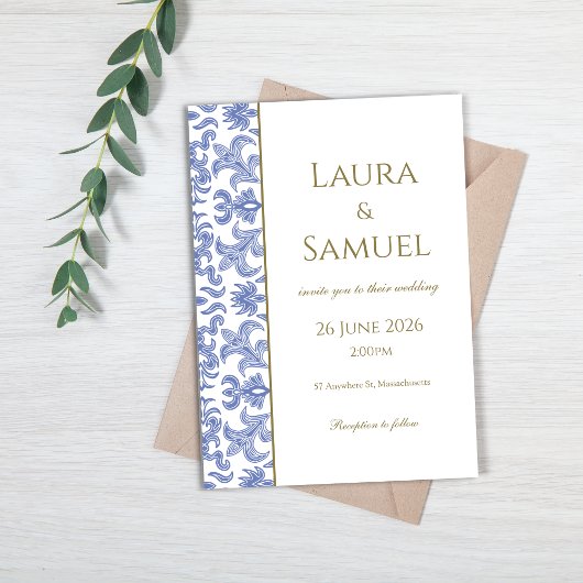 Invitation Mariage élégant bleu et blanc