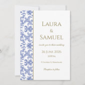 Invitation Mariage élégant bleu et blanc (Devant)