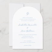 Invitation Mariage élégant bleu et blanc de style côtier chic (Devant)