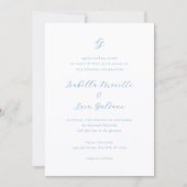 Invitation Mariage élégant bleu et blanc de style côtier chic (Devant)