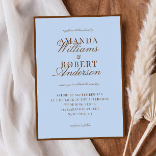 Invitation Mariage Élégant Bleu et Marron Vieille Fortune