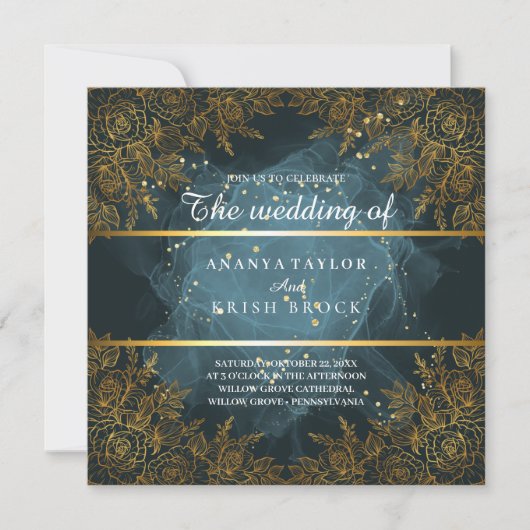 Invitation Mariage Élégant Bleu et Noir (Devant)