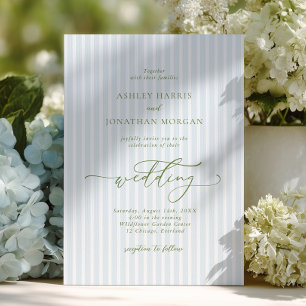 Invitation Mariage élégant bleu et sauge rayé