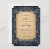 Invitation Mariage élégant bleu foncé et or (Devant)