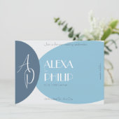 Invitation Mariage élégant, bleu, gris, bleu foncé (Debout devant)