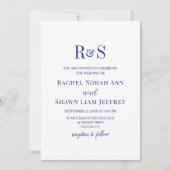 Invitation Mariage Élégant Bleu Marine Moderne Monogramme (Devant)