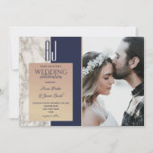 Invitation Mariage élégant bleu marine or photo (Devant)