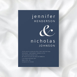 Invitation Mariage Élégant Bleu Nuit Esperluette