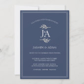 Invitation Mariage Élégant Bleu Nuit Initiales Classiques (Devant)