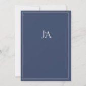 Invitation Mariage Élégant Bleu Nuit Initiales Classiques (Dos)
