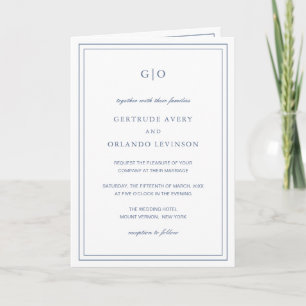 Invitation Mariage Élégant Bleu Poussiéreux Classique