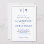 Invitation Mariage élégant bleu royal à monogramme (Devant)