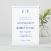 Invitation Mariage élégant bleu royal à monogramme (Debout devant)
