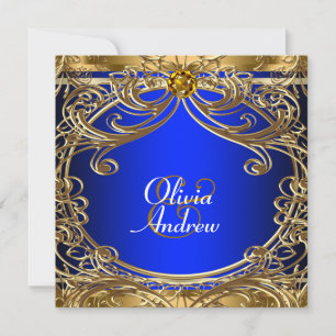 Invitation Mariage élégant bleu royal et or