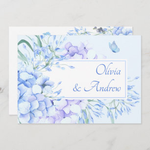 Invitation Mariage élégant bleu violet fleuri