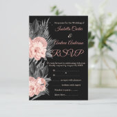 Invitation Mariage élégant Blush Peach Charbon Floral Noir (Debout devant)