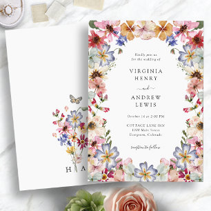 Invitation Mariage Élégant Bohème aux Fleurs Sauvages