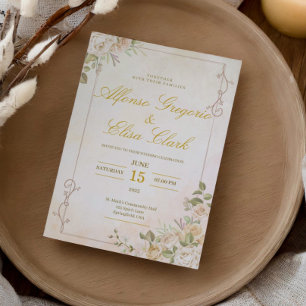 Invitation Mariage élégant bohème floral aquarelle vintage