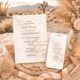 Invitation Mariage Élégant Bohème Rustique à l'Herbe de Pampa