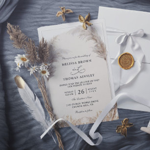 Invitation Mariage élégant Boho floral Pampas Budget QR Code
